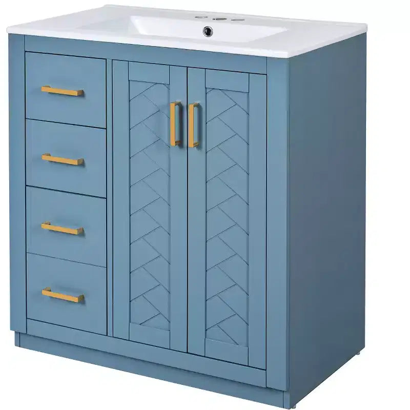 Mobile bagno 30 pollici con lavabo singolo, armadietto e 3 cassetti – Nero / Blu / Verde / Indaco / Bianco