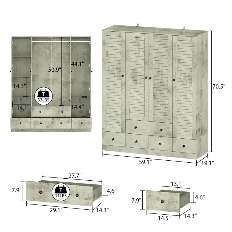 Armadio guardaroba cabina armadio 59W grande armadio indipendente bianco