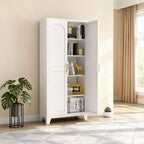 Mobile contenitore Homy Casa a 4 ante con pannelli in canna d'India e ripiani regolabili per soggiorno, sala da pranzo o ingresso, nero e naturale