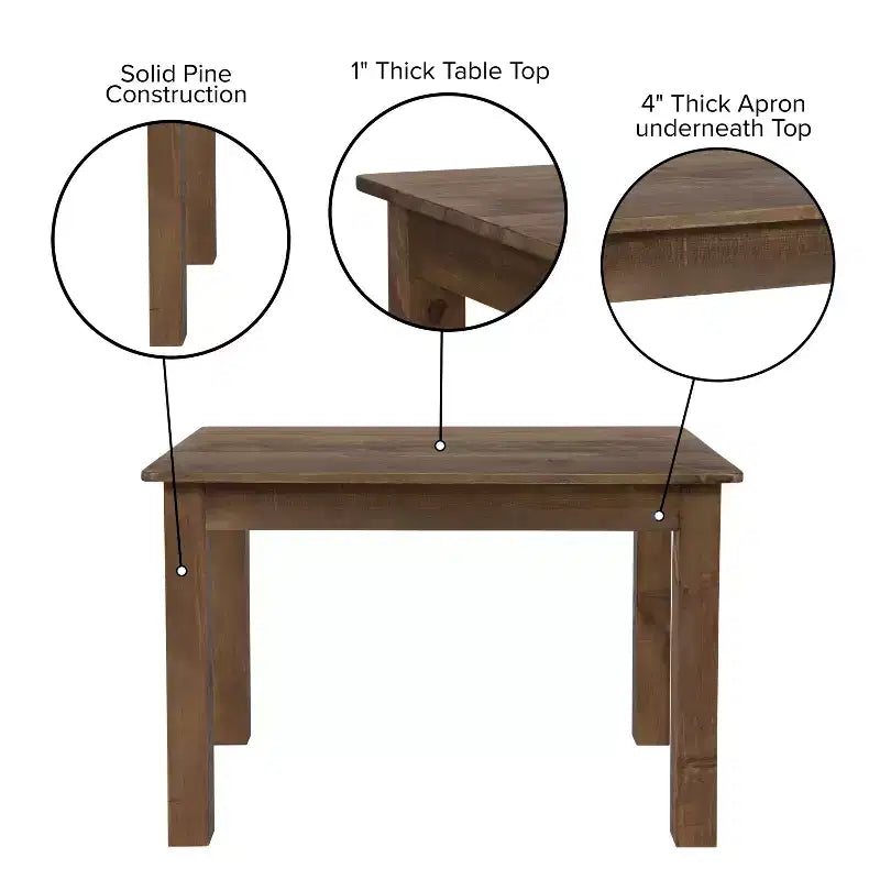 Flash Furniture Tavolo da Pranzo Rettangolare Rustico in Pino Massiccio 46 x 30