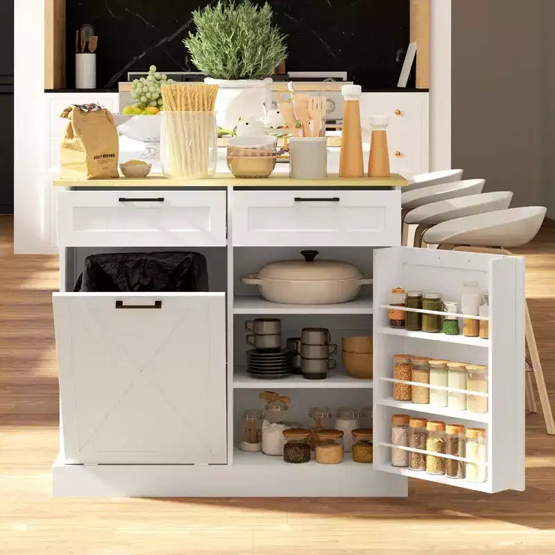 Mobiletto portarifiuti a scomparsa HOMCOM con cassetti, mobiletto da cucina in stile rustico con pattumiera nascosta