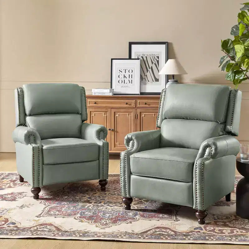 Set di 2 Poltrone Reclinabili Elisabete Moderne in Vera Pelle con Borchie Vintage per Salotto e Camera da Letto | ART OF LIVING DESIGNS