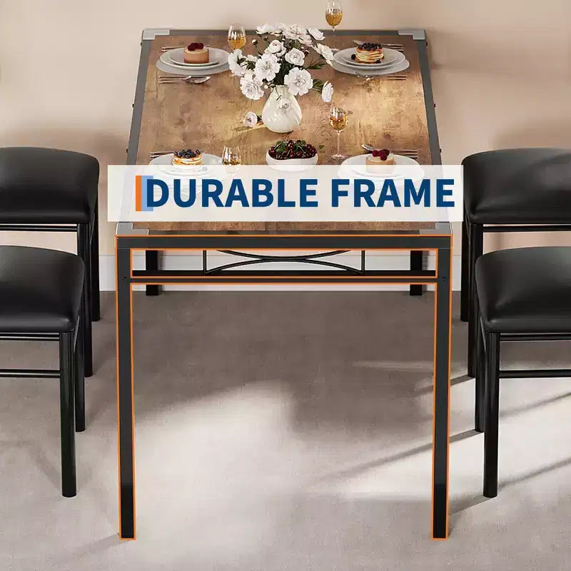 Set tavolo da pranzo per 4, con 4 sedie imbottite, set da 5 pezzi tavolo da cucina e sala da pranzo in legno con protezione angolare per cucina, appartamento, piccoli spazi