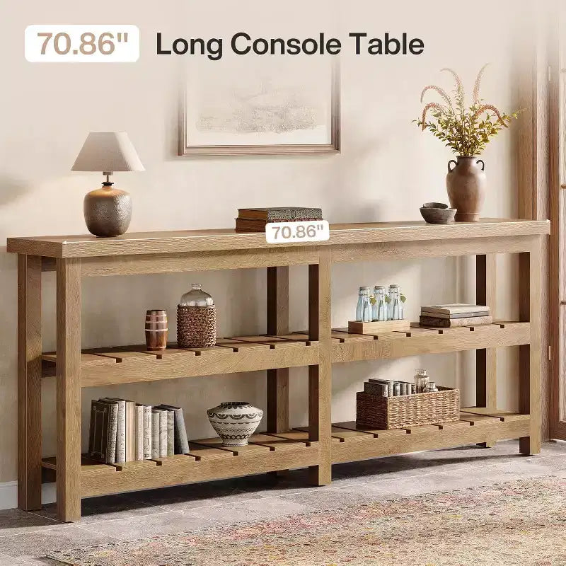 Tribesigns 70.86 Tavolo Consolle Extra Lungo, Tavolo d'Ingresso a 3 Livelli Stile Rustico, Tavolo da Divano Dietro al Divano per Soggiorno, Corridoio, Ingresso
