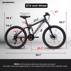 Okak Bici da Montagna da 27.5 pollici con Ammortizzatori Anteriori e Posteriori, Bici da Cross a 21 Velocità con Freno a Disco Meccanico, Bici per Adulti Uomo e Donna