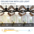 Ventilatore da soffitto con luci telecomandato e 8 grandi pale in legno