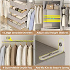 Besiost Sistema Organizer per Armadio in Legno 4-9 piedi con 4 Cassetti, 4 Aste Appendiabiti e Torri Scaffale