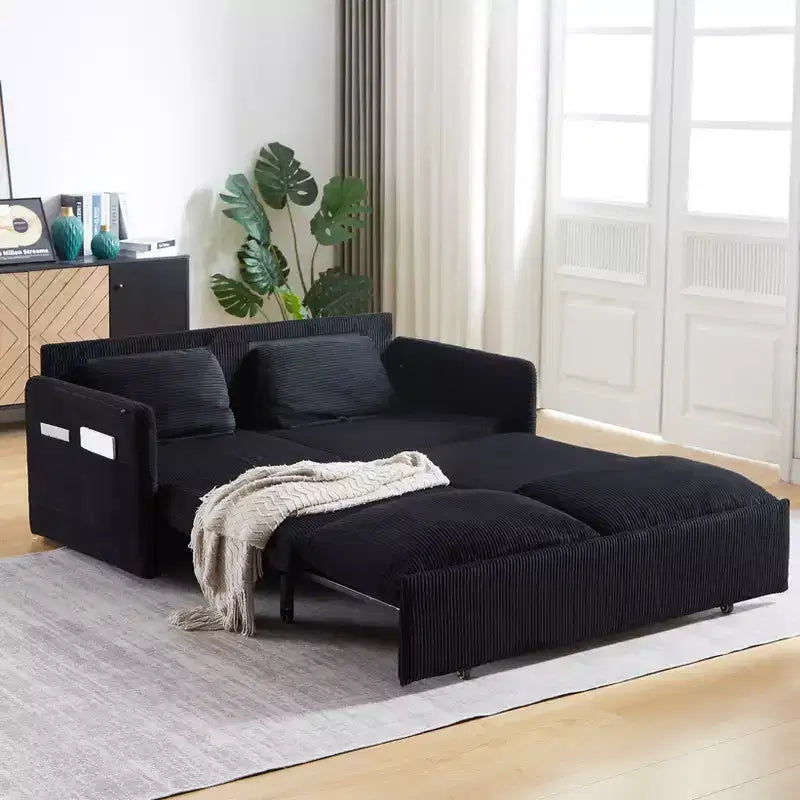 Divano Letto Convertibile in Velluto a Coste 3-in-1 con Letto Estraibile 64.5