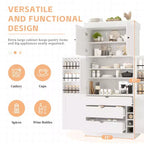 Dispensa da cucina indipendente 77H, armadio contenitore in stile rustico con ripiani regolabili, ripiani sulla porta, cassetti e portabottiglie - ModernLuxe