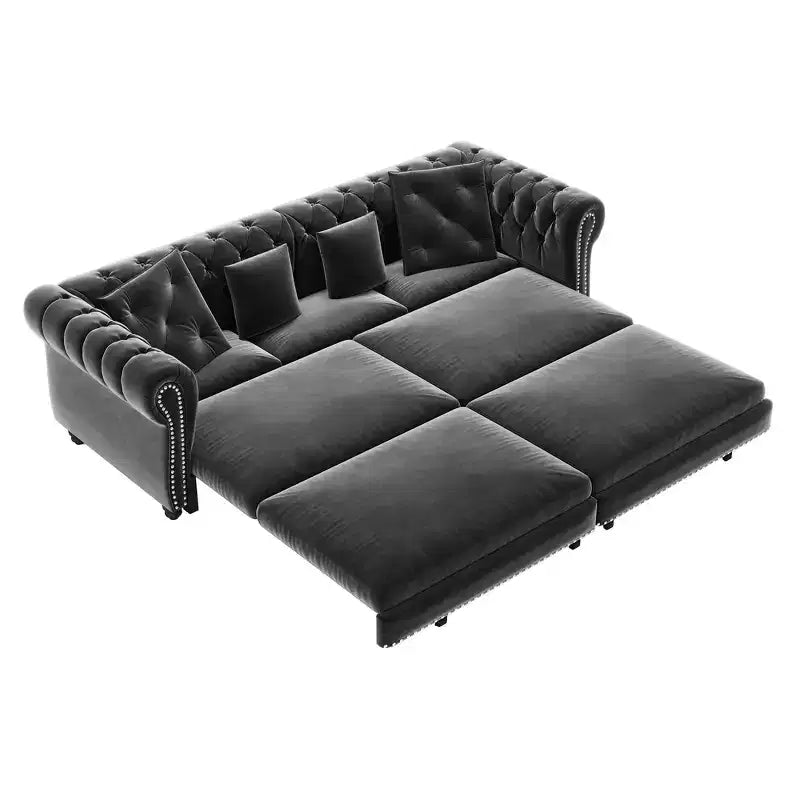 Divano Letto Estraibile 3-in-1 King Size in Velluto Whisen e Divano Letto Convertibile con Ottomana Mobile, Design Trapuntato