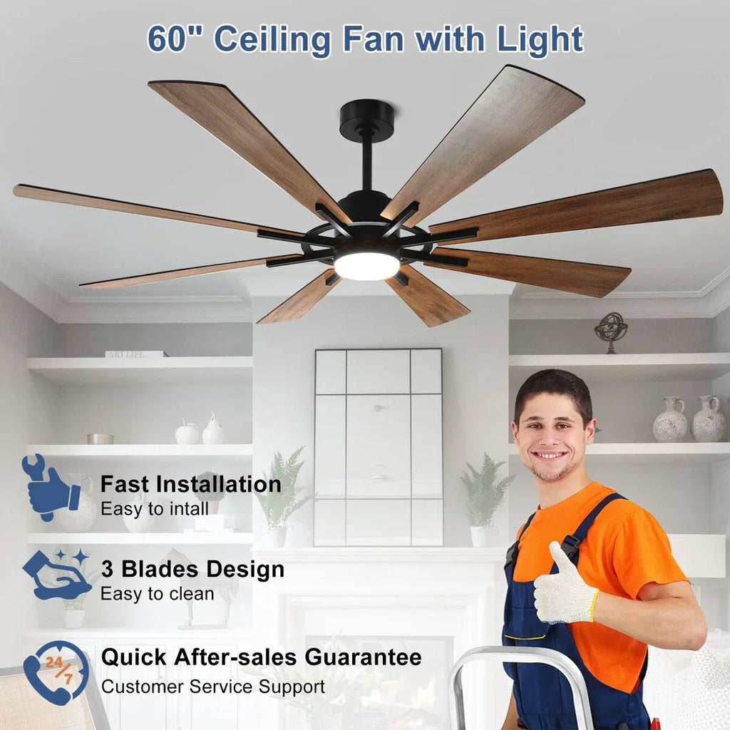 Ventilatore da soffitto con luci telecomandato e 8 grandi pale in legno
