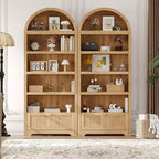 Libreria ad arco da 72 pollici con cassetto portaoggetti, mobile espositivo moderno a 6 ripiani in legno con ripiani aperti e cassetto inferiore, anta curva dell'armadio