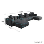 Divano componibile modulare grande, rivestimento in velluto a coste, a U, a 4 posti, con 2 pouf e 5 cuscini