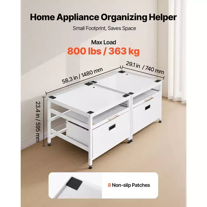Piedistallo per lavatrice VEVOR, altezza 57,4 cm, piedistallo per lavatrice e asciugatrice 73,6x73,6 cm con vassoio estraibile e spazio portaoggetti, capacità di carico 363 kg, antiscivolo, bianco
