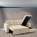 Divano componibile convertibile reversibile con letto estraibile, chaise longue con contenitore nascosto e gambe durevoli