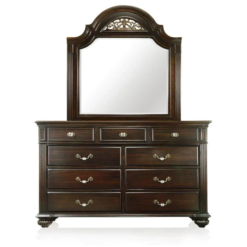 Comò e specchio tradizionali a 9 cassetti in 2 pezzi Vame di Furniture of America