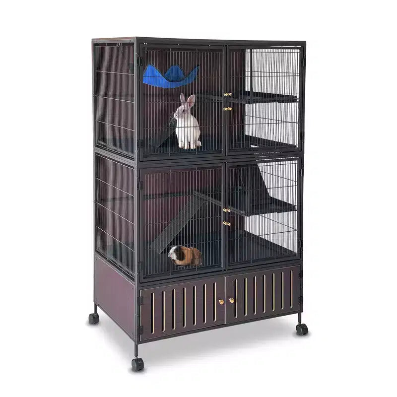 Gabbia per animali di piccola taglia, Gabbia per furetti - Habitat a 5 livelli da 150 cm con mobiletto, include amaca/ruote/rampe rimovibili/vassoi facili da pulire