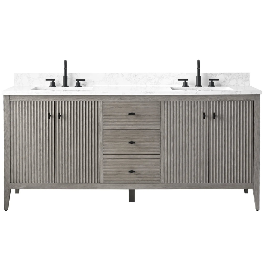 Mobile lavabo doppio Vanity Art 72 per bagno con piano in marmo composito