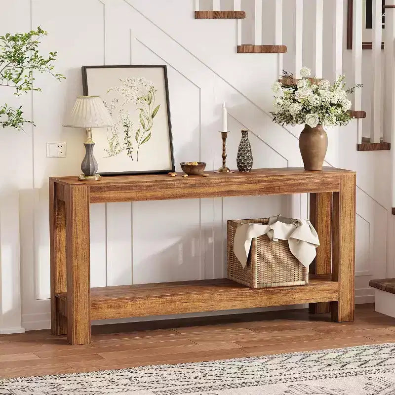 Tavolino console da ingresso a 63 pollici con 2 cassetti, tavolo da divano stretto in legno per soggiorno, corridoio o foyer, tavolino contenitore d'accento