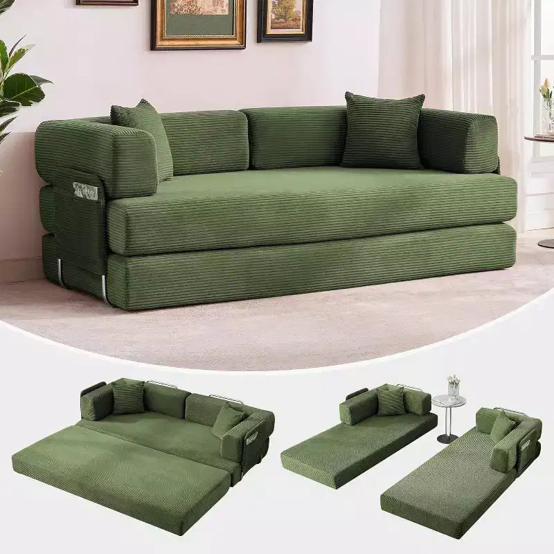 Divano Letto Convertibile 5-in-1, Divano Letto Modulare in Velluto a Coste da 78,8 Pollici con Struttura Robusta, Futon Multifunzionale per Piccoli Spazi, Soggiorno e Camera degli Ospiti
