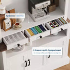 Mobile bar da caffè in stile rustico alto 72 pollici con luci LED, credenza da cucina con ante e cassetti, ripiani regolabili, ampio spazio di archiviazione