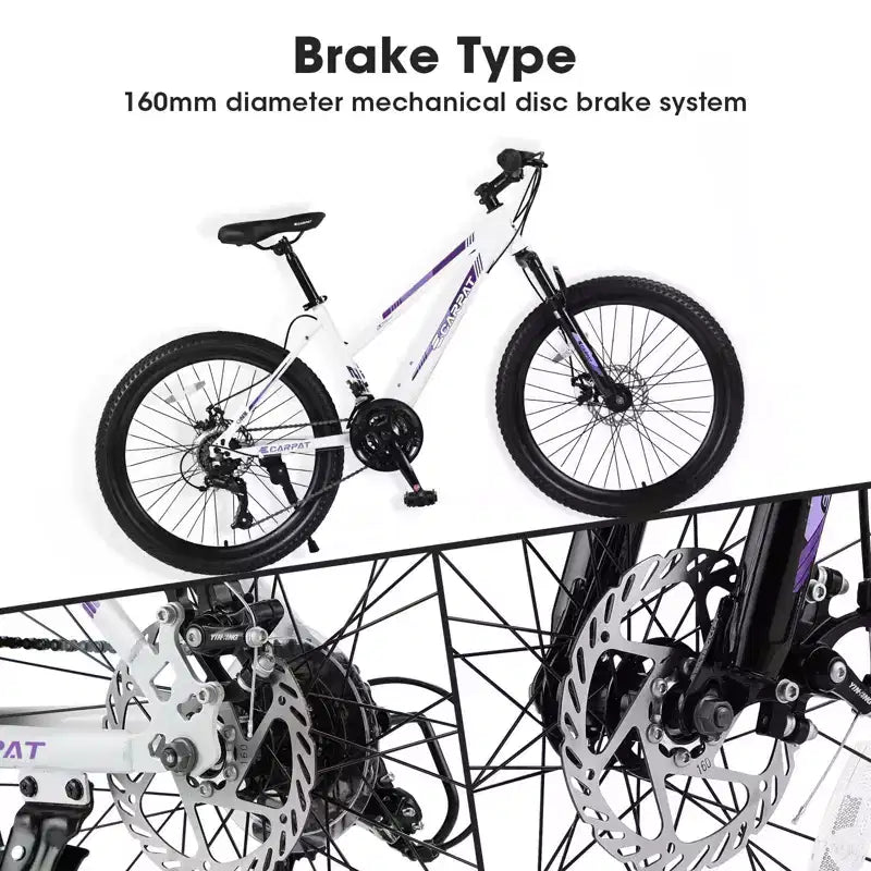 Okak Bici da montagna 24/26 pollici con 21 velocità e freni a doppio disco, bicicletta per bambini con sospensione anteriore da 100 mm, Dirt Bike per adolescenti e donne