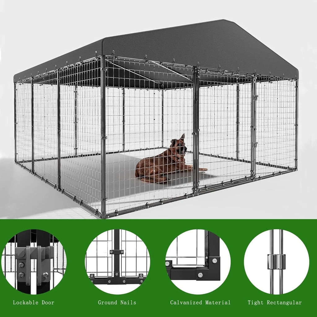 L 118 x P 118 x A 70 Cuccia grande per cani da esterno, Box recintato resistente per cani con tetto impermeabile