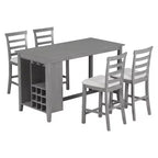 Set da pranzo da 5 pezzi in stile rustico ad altezza bancone con sedie per 4 persone, tavolo rettangolare in legno con ripiani e scomparto per bar/vino