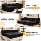 Divano Letto Estraibile 3-in-1 King Size in Velluto Whisen e Divano Letto Convertibile con Ottomana Mobile, Design Trapuntato