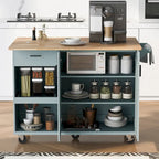 Isola da cucina con piano pieghevole, carrello da cucina con ripiano estraibile, portasciugamani e cassetto, ruote girevoli
