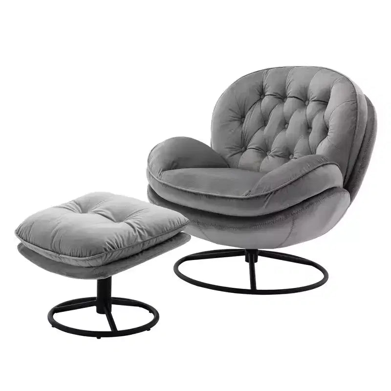 Poltrona Svedese Okak con Pouf, Poltrona Moderna Senza Braccioli Stile Mid-Century per Soggiorno, Morbida e Confortevole per Guardare la TV, Giocare