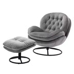 Poltrona Svedese Okak con Pouf, Poltrona Moderna Senza Braccioli Stile Mid-Century per Soggiorno, Morbida e Confortevole per Guardare la TV, Giocare