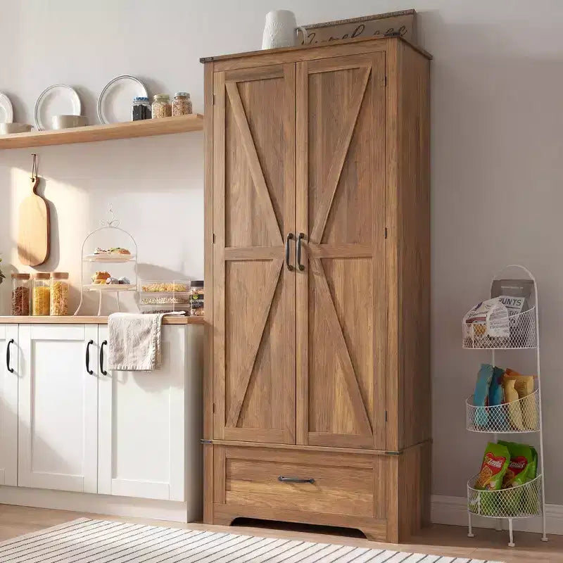 HOMCOM Credenza a 2 Ante da Cucina, Mobile Dispensa Alto con 2 Ante Scorrevole, Ripiani Regolabili e Cassetto