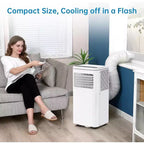Condizionatore portatile da 10000 BTU, climatizzatore domestico con telecomando per ambienti fino a 42 mq, funzioni 3-in-1/timer 24 ore/ruote piroettanti