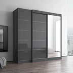 Armadio a 2 ante con specchio, frontale in vetro, 2 persone (grigio/nero/bianco)