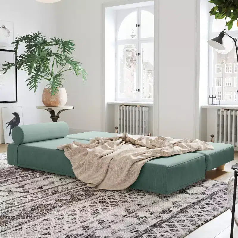 Divano letto / Letto estraibile queen-size - Microvelluto