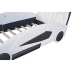 Letto a piattaforma a forma di auto da corsa Whisen Wood, formato singolo, con LED e schienale imbottito