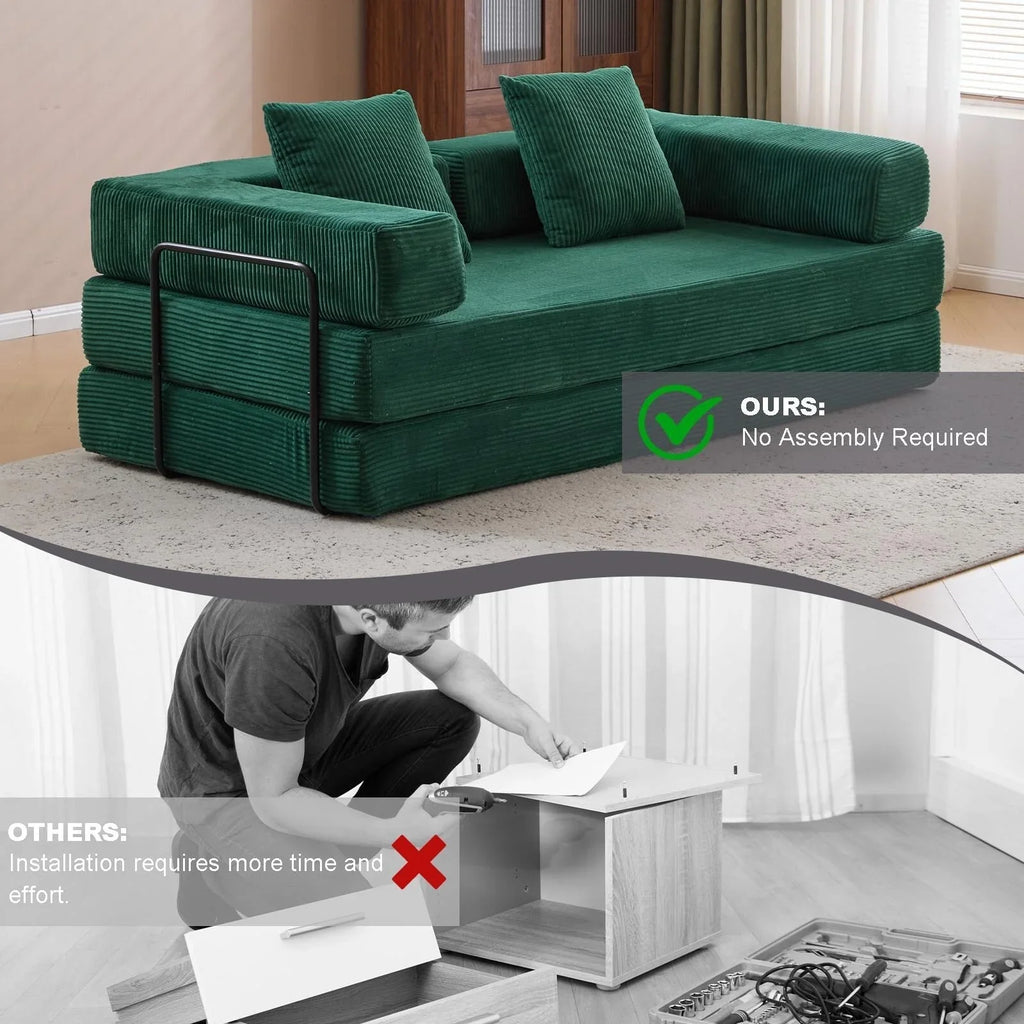 Divano letto convertibile da pavimento con schienale a cuscino in tessuto ciniglia per soggiorno camera da letto