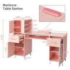 Tavolo per manicure moderno nero/rosa con piano in vetro e poggiapolsi, postazione singola