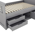 Letto a piattaforma Twin/Full Size Captain con 4 cassetti e mensole portaoggetti, struttura letto in legno massello con testiera libreria contenitore