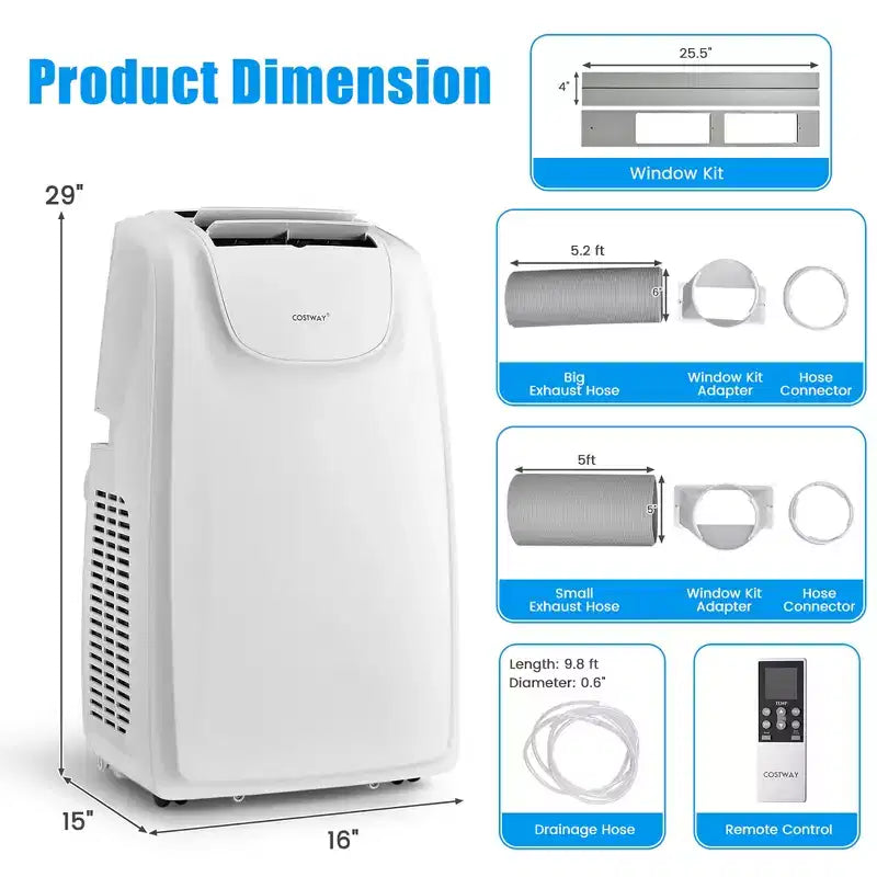 Costway Climatizzatore Portatile a Doppio Tubo da 8000 BTU (11.500 BTU ASHRAE) Unità AC 3-in-1 con Telecomando