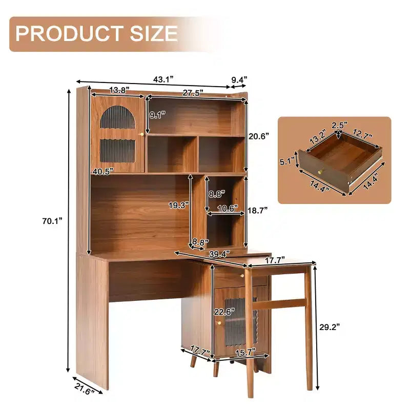 Scrivania per computer moderna Okak in legno per ufficio con scrivania/sedia e libreria, scrivania da scrittura con contenitore per ragazzi e studenti per studio, ufficio