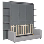 Letto a scomparsa Queen Murphy con divano, letto a scomparsa Queen Size con armadio, letto a parete pieghevole con libreria e mensole per camera degli ospiti o ufficio