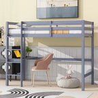 Letto a soppalco Okak Minimalism con scaletta, letto a soppalco singolo in legno di gomma con spondina di sicurezza e scrivania integrata, telai per letti per bambini, ragazzi