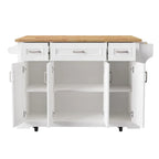 Grande isola da cucina con ribalta in legno, carrello da cucina arrotolabile con texture in rilievo, ante e cassetti con contenitore per cucina, bianco