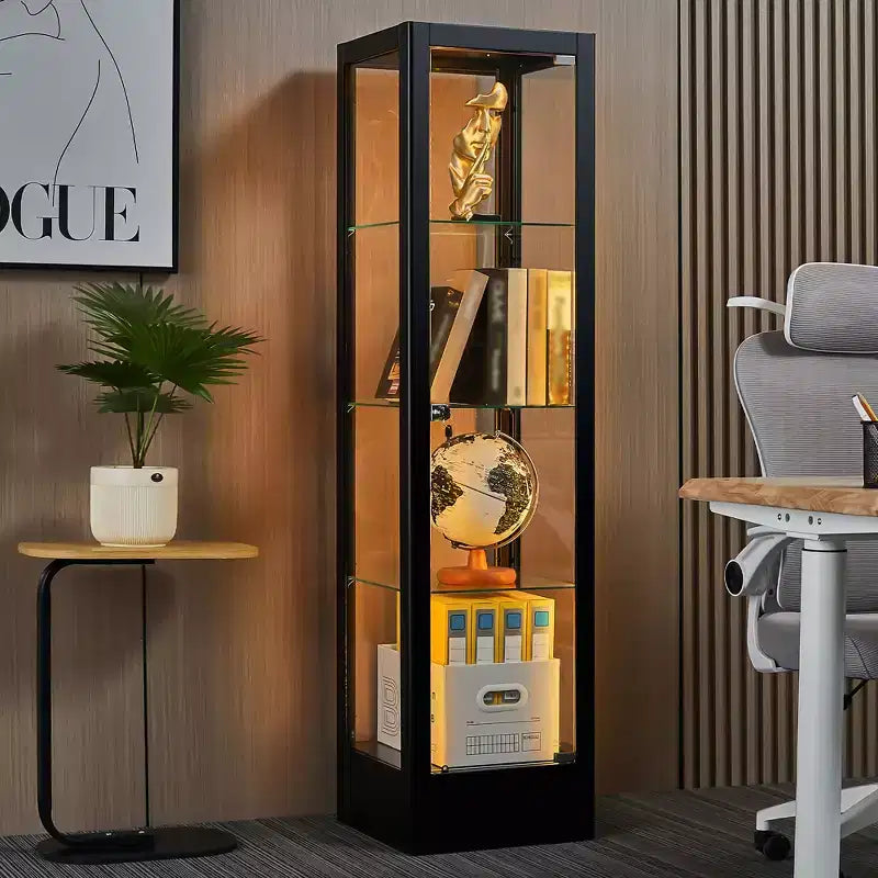 Bekrvio Vetrina Espositiva a 4 Ripiani in Vetro con Serratura, Mobile Vetrina da 63 cm con Porta in Vetro Temperato e Ripiani Regolabili