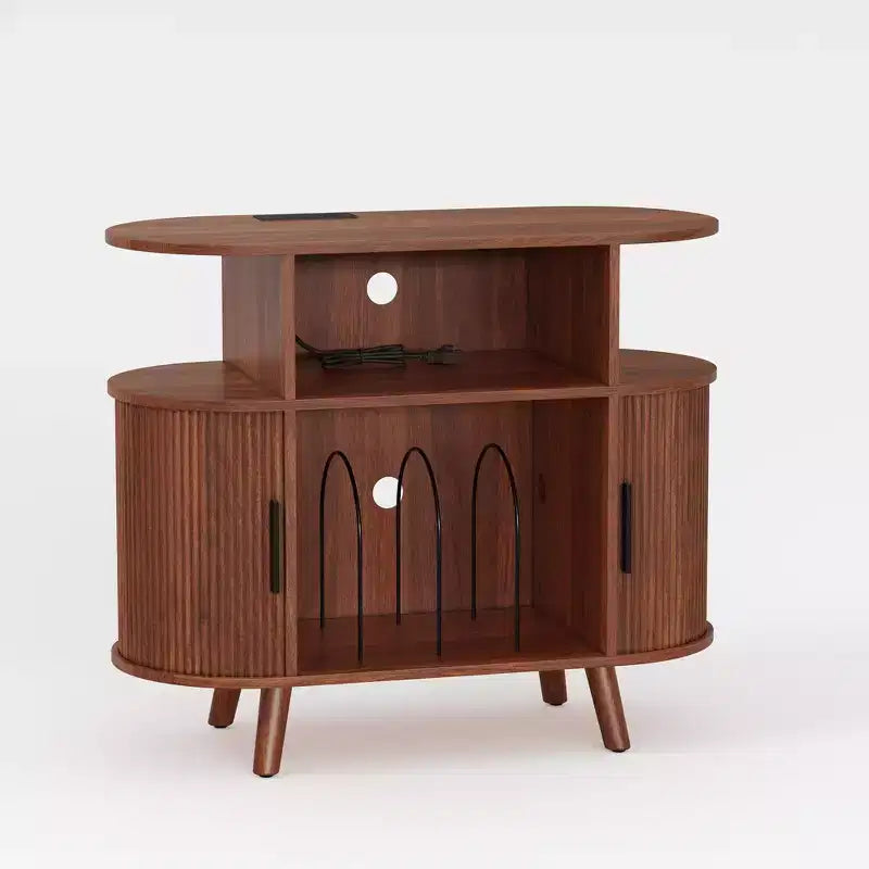 Mobile portadischi moderno di metà secolo, scaffale in legno per giradischi, mobile aperto per vinili, per soggiorno, camera da letto