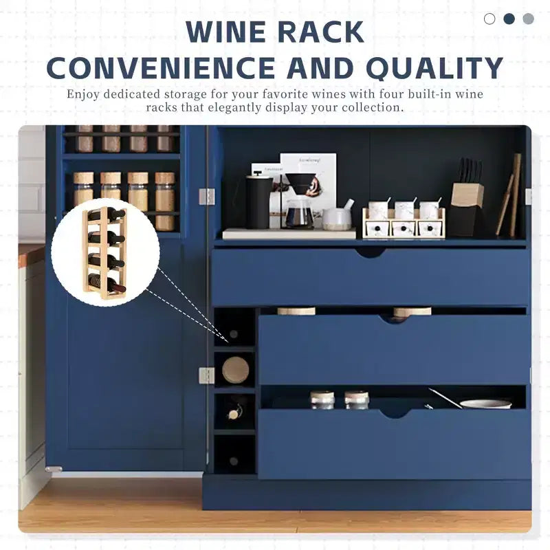 Dispensa da cucina indipendente 77H, armadio contenitore in stile rustico con ripiani regolabili, ripiani sulla porta, cassetti e portabottiglie - ModernLuxe