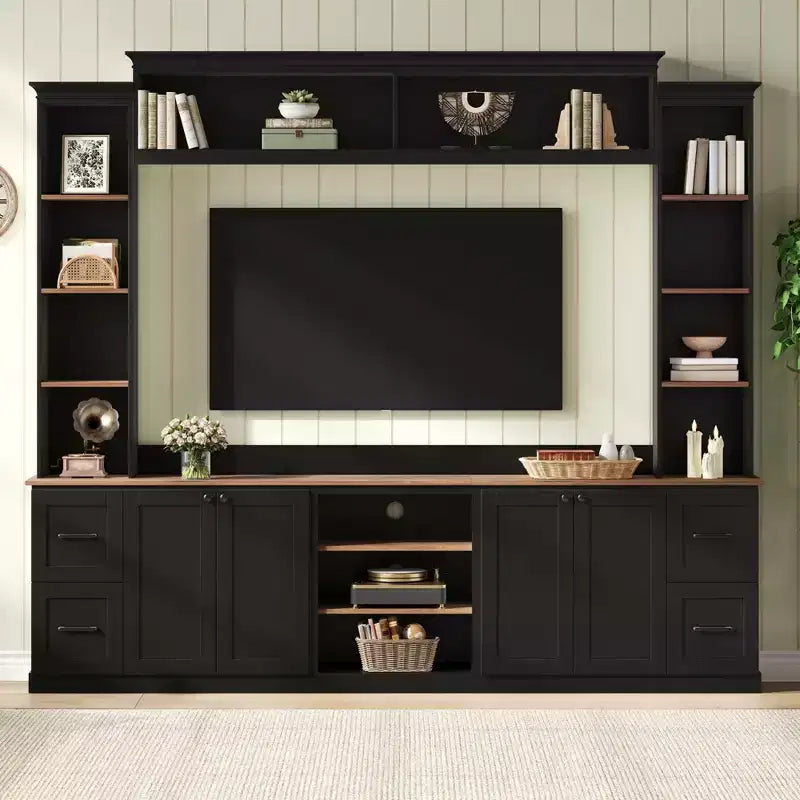 ModernLuxe Mobile TV da Parete 4 in 1 per Stile Rustico, Adatto a TV Fino a 70 Pollici, Consolle Multimediale con Ripiani Regolabili e Cassetti