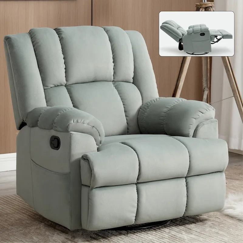 Poltrona reclinabile manuale oversize verde con girevole, dondolo e rivestimento in tessuto